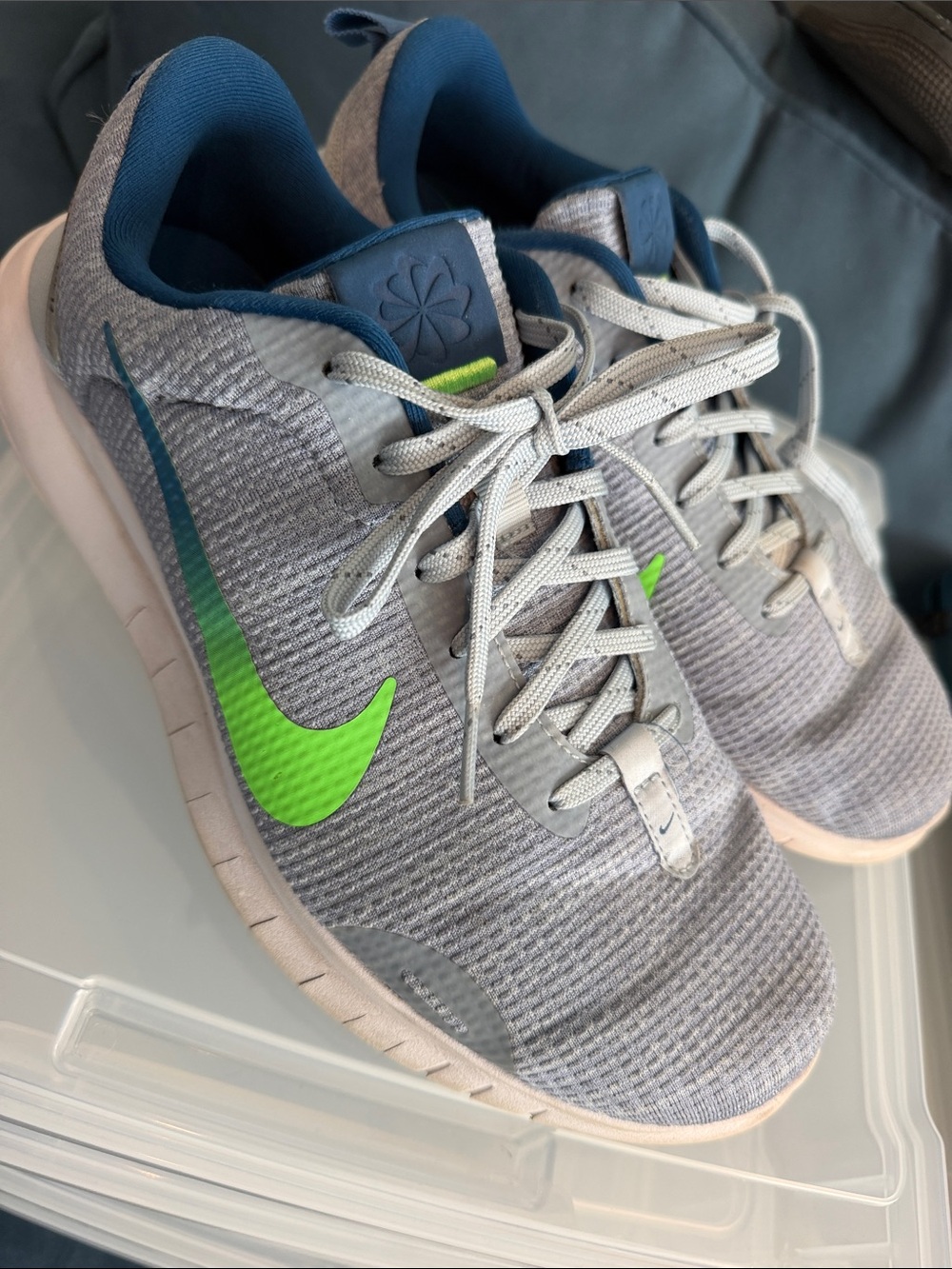 Nike Gray Sneakers with Neon Green Swoosh